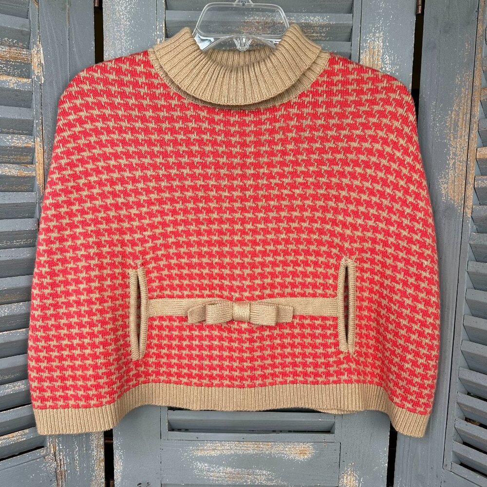 Janie and Jack Poncho Cape Herringbone Coral Tan Sz 6 NWT